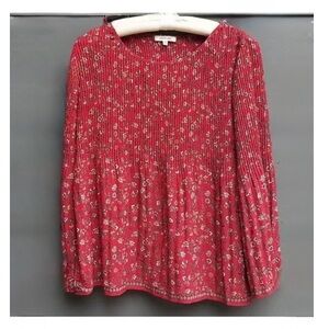 Max Studio size large Red Floral Smocked Peasant Top